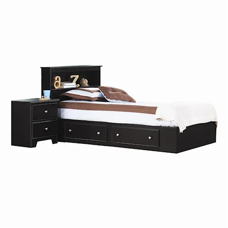 Twin 2 Drawer Youth Mates Bed with Shelf Headboard